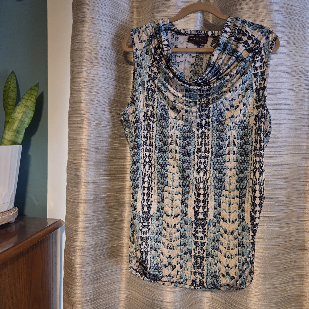 Dana Buchman Sleeveless Top - Black, Blue, and Cream